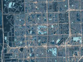 Obraz premium Painterly Style City Map of Kendale Lakes Florida, USA in a Blue Color Scheme.