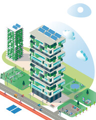 Isometric Residential Building with Sustainable Green Rooftop