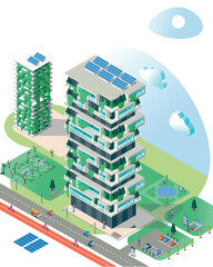 Isometric Residential Building with Sustainable Green Rooftop