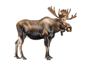 Obraz premium Majestic moose on transparent background: big deer with antlers.