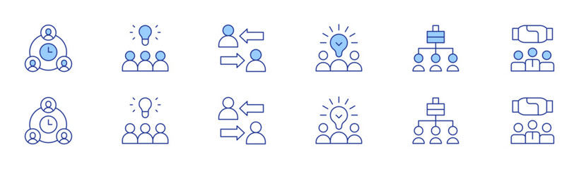 Teamwork icon set in two styles, Duotone and Thin Line style. Editable stroke. team work, creative team, deadline, idea, intermediary, shift