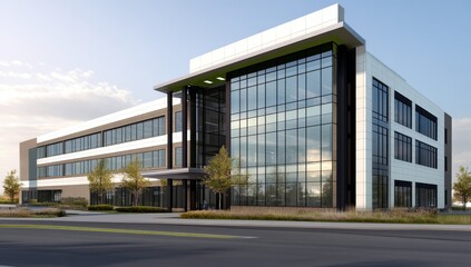 Obraz premium Green Construction Office Building With Vegetation