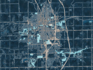 Painterly Style City Map of Kokomo Indiana, USA in a Blue Color Scheme.