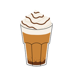 Set of Coffee Cups with Latte Art Patterns Front View. Cute rabbit, Flower and Heart foam shapes. Cafe Bar or Coffee House Graphics. Vector Illustration, Icons