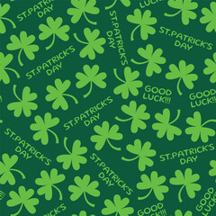 saint patricks day shamrock seamless pattern, seamless pattern of colored clover leaves on a dark green background