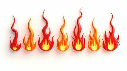 3D fire flames set on white