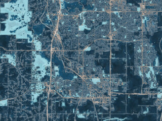 Painterly Style City Map of Lakeville  Minnesota, USA in a Blue Color Scheme.