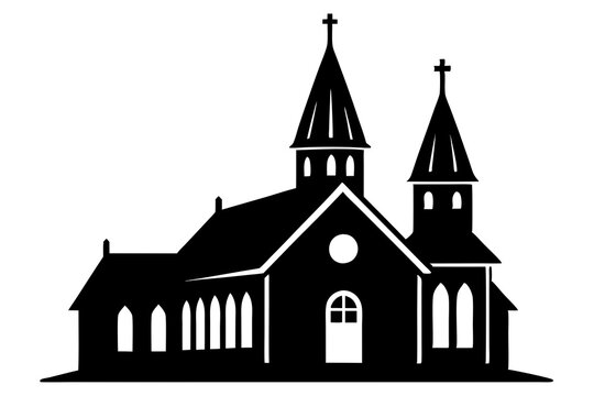 black church building silhouette on white clip art preview