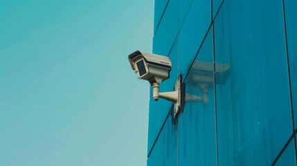 Security Camera Mounted on Modern Building Exterior