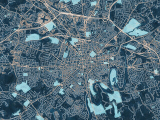 Painterly Style City Map of Lancaster Pennsylvania, USA in a Blue Color Scheme.