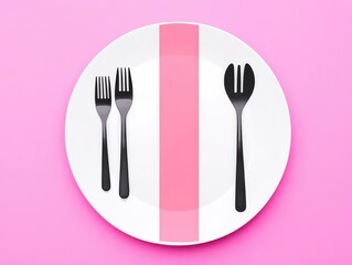 Plate with forks on pink background