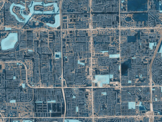 Painterly Style City Map of Lauderhill  Florida, USA in a Blue Color Scheme.