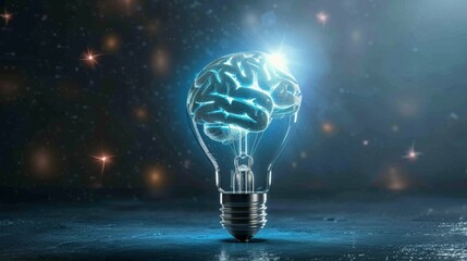 Light Bulb Symbolizing Human Brain with Ideas