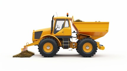 Yellow Fertilizer Spreader Equipment on White Background