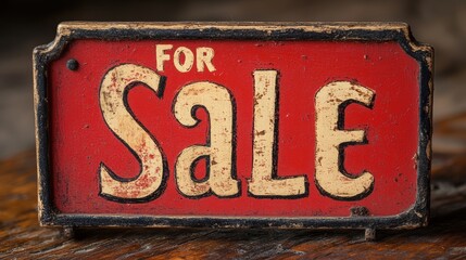 This image features a vintage-style For Sale sign with a red background and distressed lettering, suggesting that the item being sold is possibly antique or used