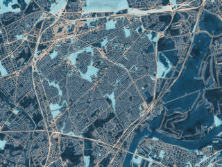 Painterly Style City Map of Levittown  Pennsylvania, USA in a Blue Color Scheme.