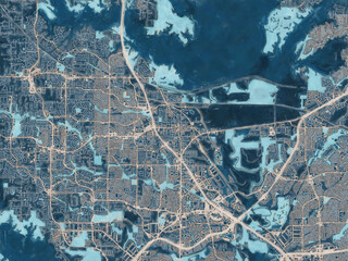 Painterly Style City Map of Lewisville Texas, USA in a Blue Color Scheme.