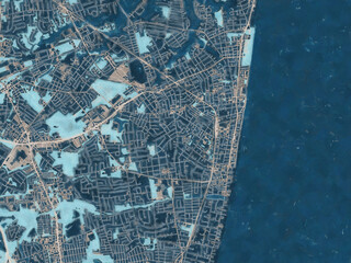 Painterly Style City Map of Long Branch New Jersey, USA in a Blue Color Scheme.