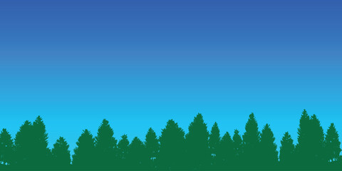 Fototapeta premium Forest background. Green silhouette of forest fir trees on the background of blue sky Vector graphic 
