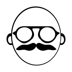 Mustachioed face icon illustration, Vintage mustache with glasses, Minimalist Icon of a Distinguished Mustache Gentleman. Eps 10
