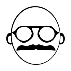 Mustachioed face icon illustration, Vintage mustache with glasses, Minimalist Icon of a Distinguished Mustache Gentleman. Eps 10