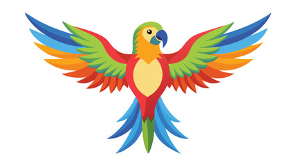 Fototapeta premium Vector illustration of a colorful parrot with spread wings on a transparent background.