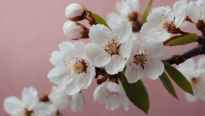 Obraz premium Close-up of pink cherry blossoms with vibrant flowers against muted background