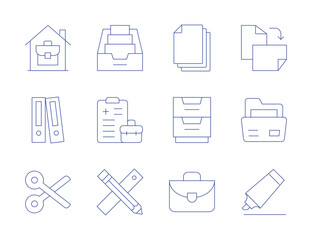 Office icons. Thin Line style, editable stroke. file, briefcase, folder, marker, home, office syndrome, scissors, pencil, paper
