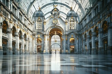Fototapeta premium A grand building with ornate details and a glass ceiling.