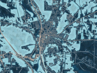 Painterly Style City Map of Meadville Pennsylvania, USA in a Blue Color Scheme.