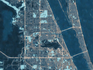 Painterly Style City Map of Melbourne  Florida, USA in a Blue Color Scheme.