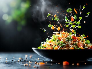 Colorful and tangy sprouts chaat with mixed bean sprouts tossed in chaat masala and lemon juice