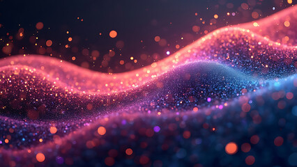 Sparkling waves of color dance across a vibrant digital landscape.