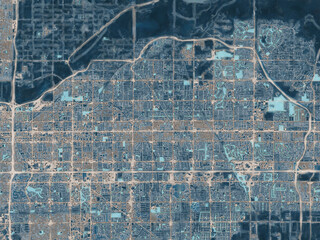 Painterly Style City Map of Mesa Arizona, USA in a Blue Color Scheme.