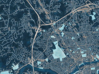Painterly Style City Map of Methuen  Massachusetts, USA in a Blue Color Scheme.