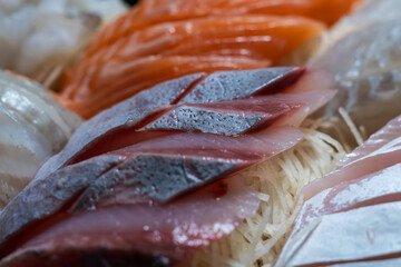 sashimi of various fishes