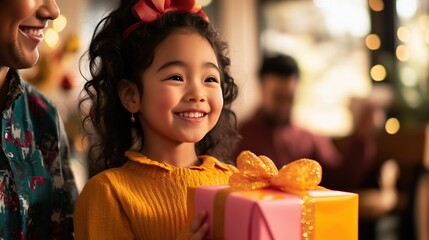 Vibrant and Polished Magazine-Style Photography of Kids, Pets, Parents, Friends, and Couples Exchanging Gifts at Home or Stylish Parties, Capturing Excitement, Joy, and Festive Spirit in Sleek, Modern