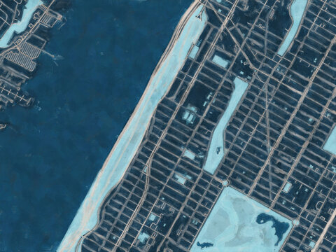 Painterly Style City Map of Morningside Heights  New York, USA in a Blue Color Scheme.