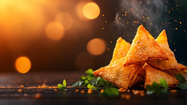 Crispy golden samosas bursting with spiced potato filling, served with tangy tamarind chutney