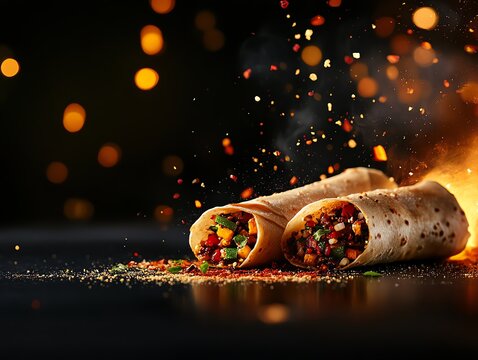 Crispy kathi rolls with flaky paratha wrapped around spicy filling and crunchy vegetables