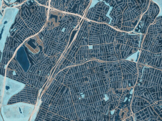 Painterly Style City Map of Mount Vernon  New York, USA in a Blue Color Scheme.