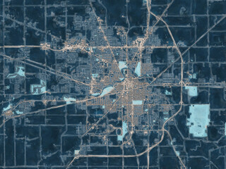 Painterly Style City Map of Muncie Indiana, USA in a Blue Color Scheme.