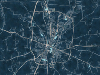 Painterly Style City Map of Nacogdoches Texas, USA in a Blue Color Scheme.