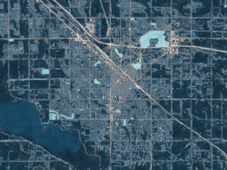 Painterly Style City Map of Nampa Idaho, USA in a Blue Color Scheme.