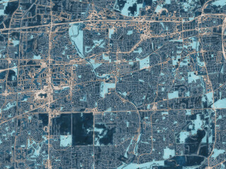 Painterly Style City Map of Naperville Illinois, USA in a Blue Color Scheme.