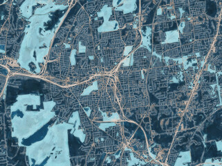 Painterly Style City Map of New Britain  Connecticut, USA in a Blue Color Scheme.