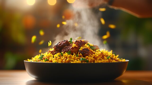 Fragrant chicken dum biryani with tender meat and aromatic rice slowcooked in a sealed pot