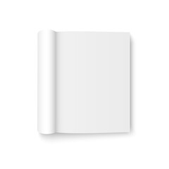 Book mockup. Magazine with rolled white paper pages. Vector mock up