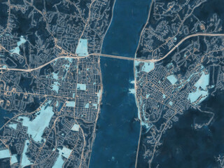 Painterly Style City Map of Newburgh - Beacon New York, USA in a Blue Color Scheme.