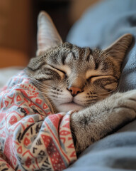 Obraz premium Close-up of a cat wearing cute pajamas with tiny patterns